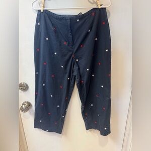 Norton Petites casual wide leg navy crop pants with Star Pattern 12P 4th July